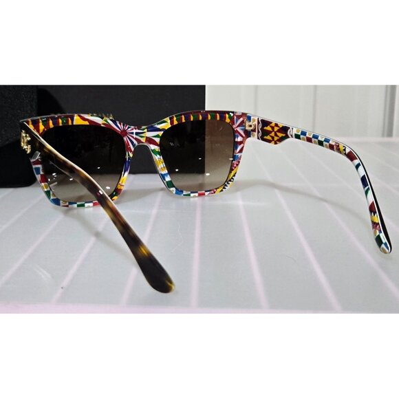 Dolce & Gabbana Women's Havana Brown & White Barrow Square Sunglasses w/ Case - Picture 4 of 11